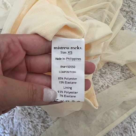 Mistress Rocks POLLEN LAYERED TOP Ruched Yellow Sheer Mesh Corset Going Out Top - Picture 5 of 7